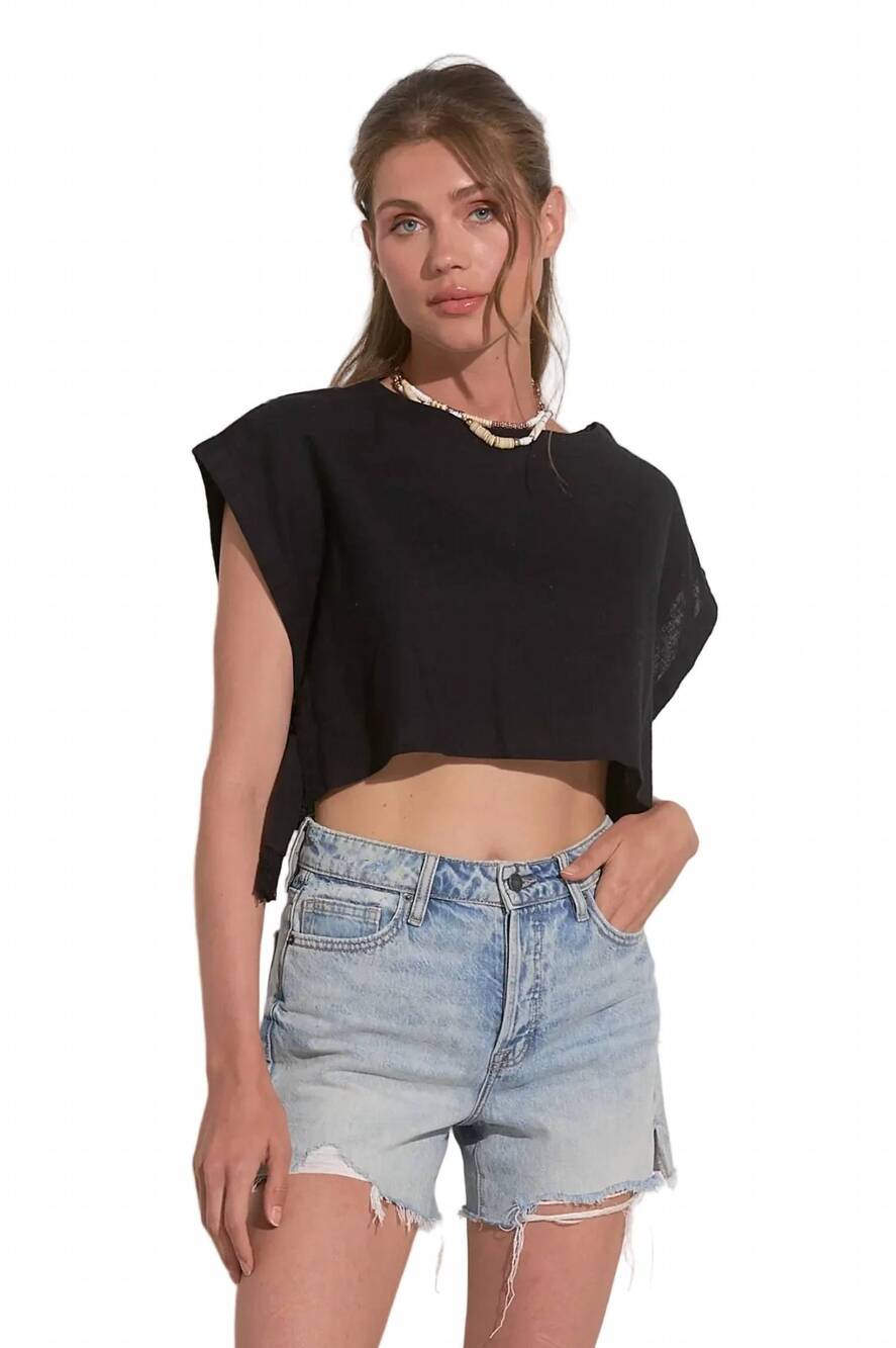 NEW ELAN sophia crew neck tee in black